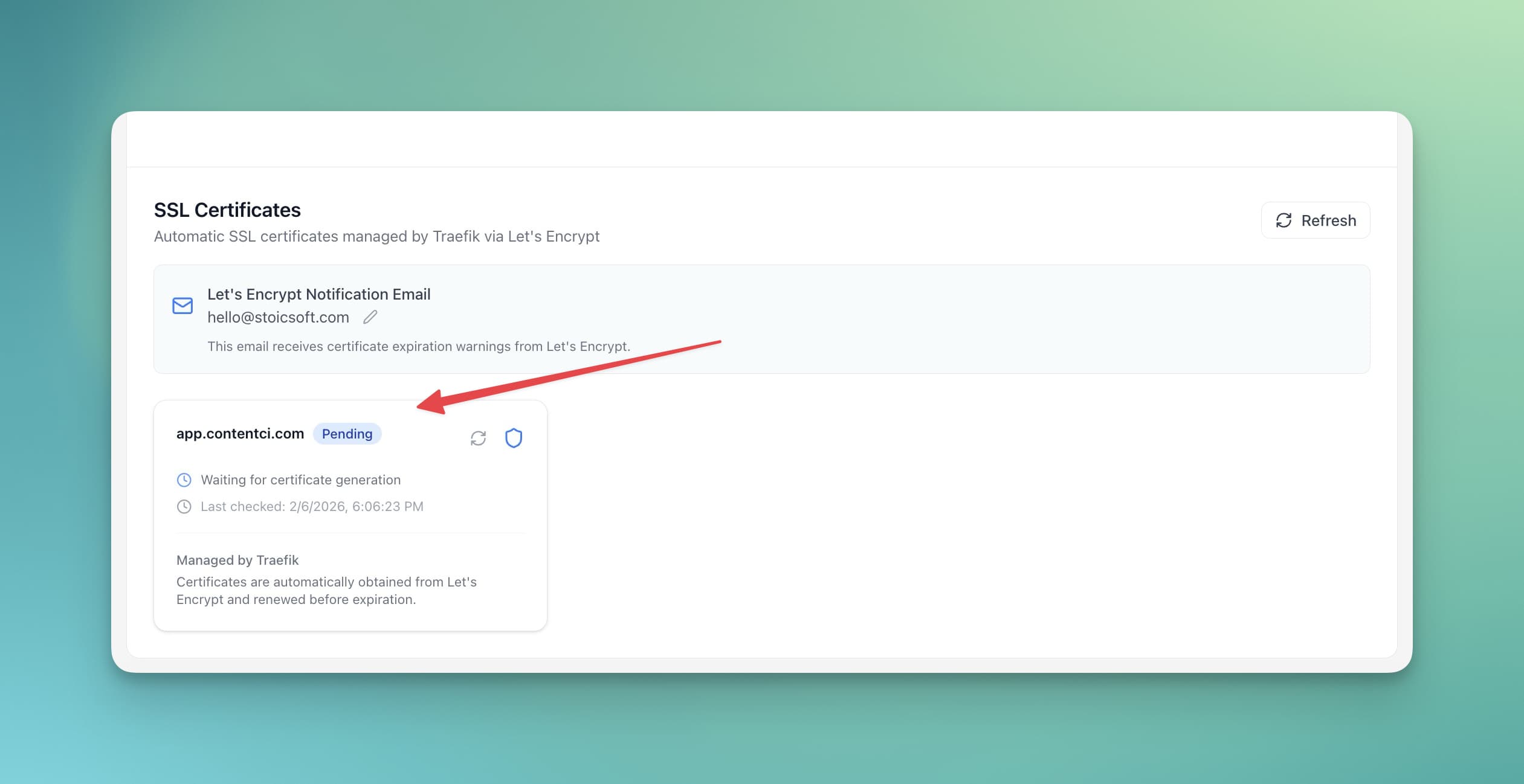 Server Compass certificate viewer showing SSL issuer and expiry details