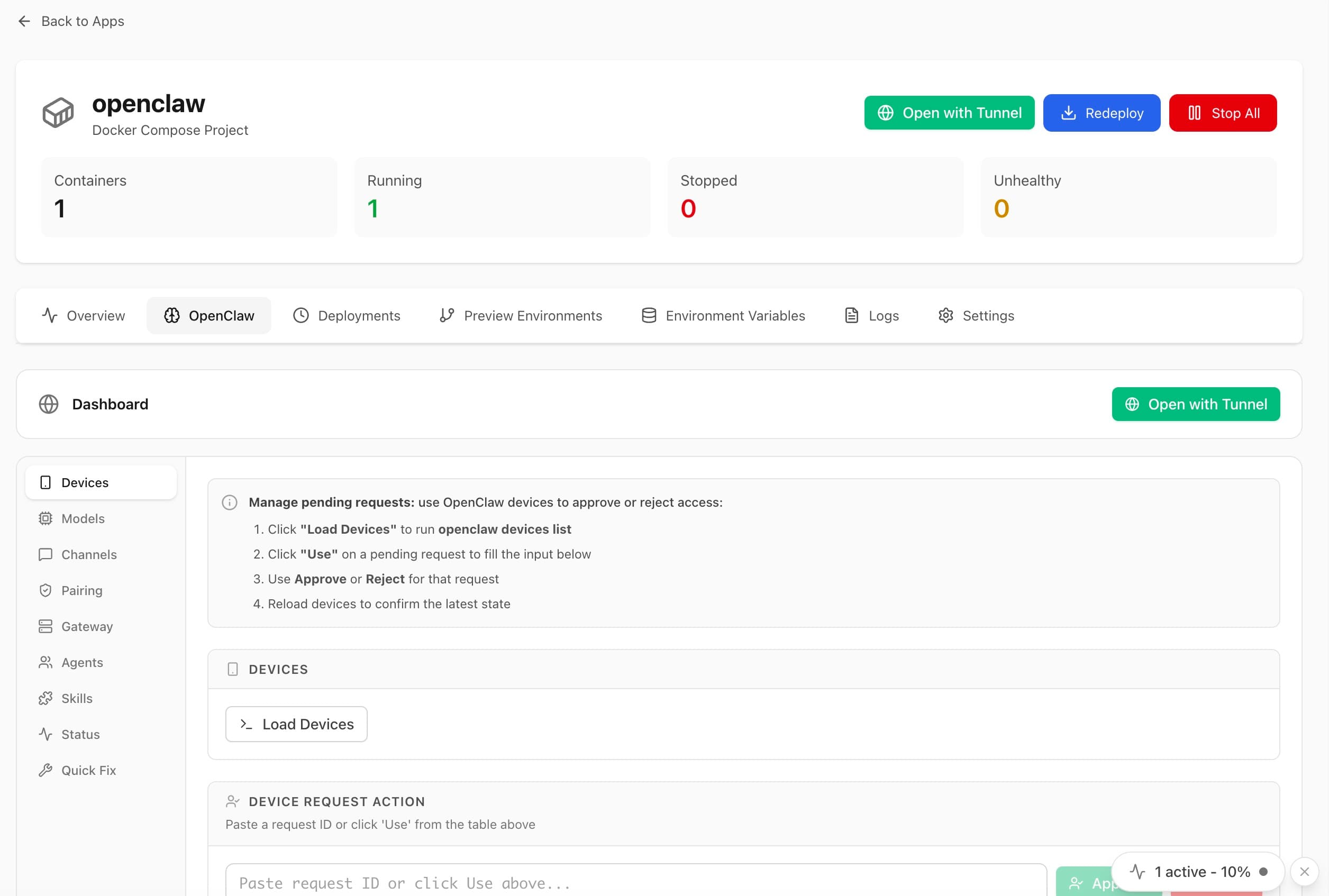 OpenClaw Management screenshot in Server Compass
