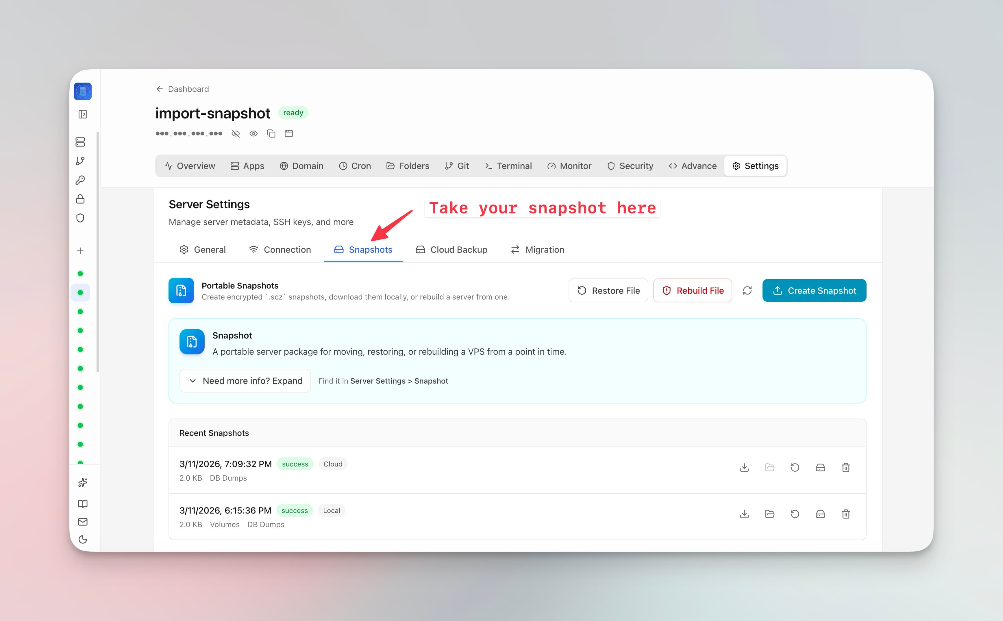 Server Snapshots: One-File Disaster Recovery for Your Entire VPS Setup