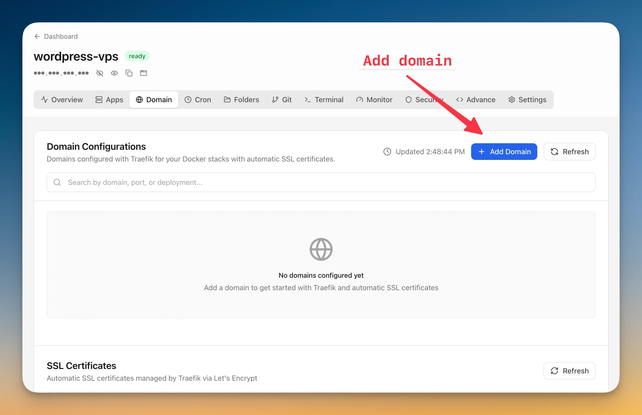 Click Add Domain button