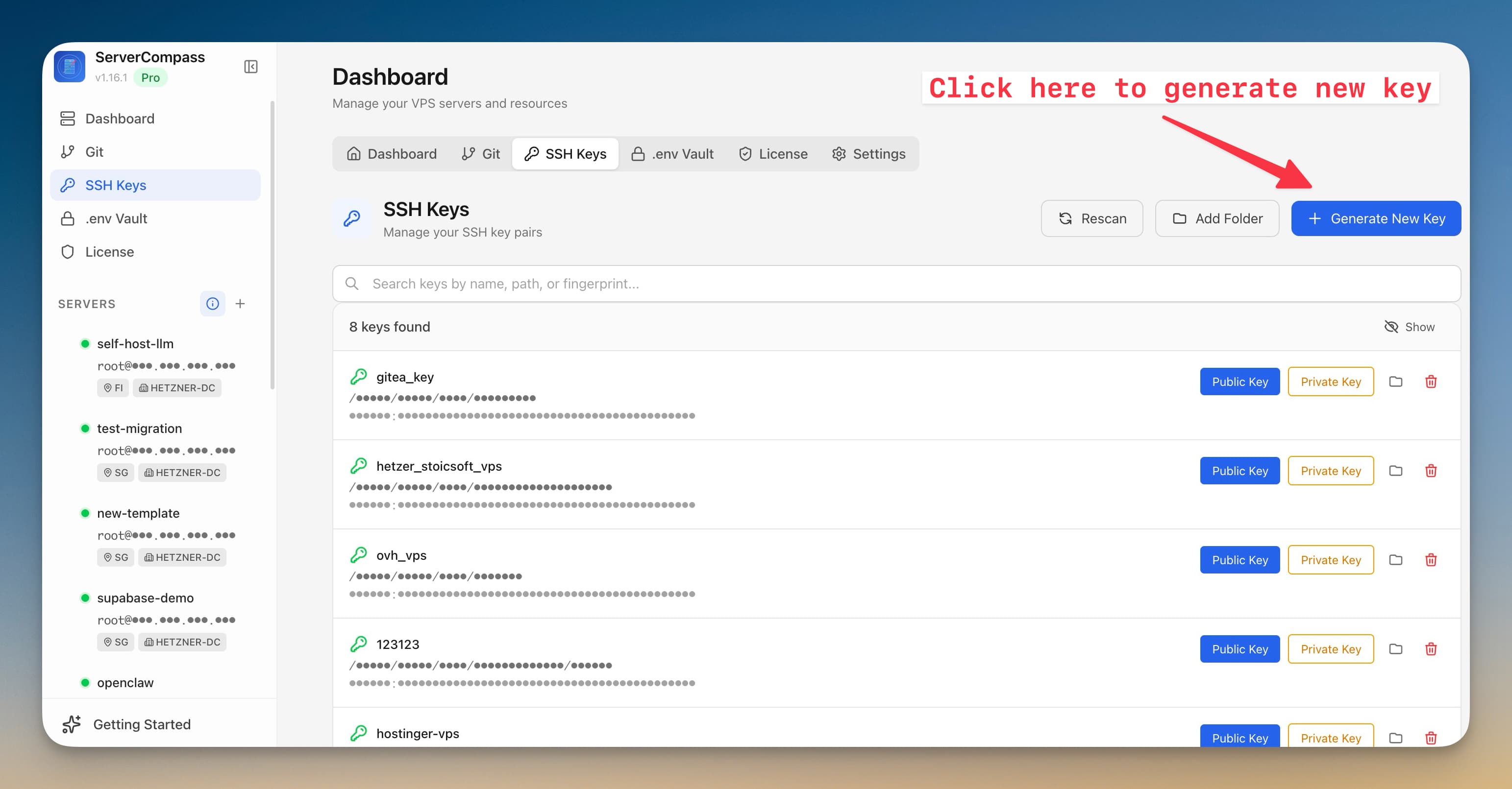 Generate SSH key in Server Compass