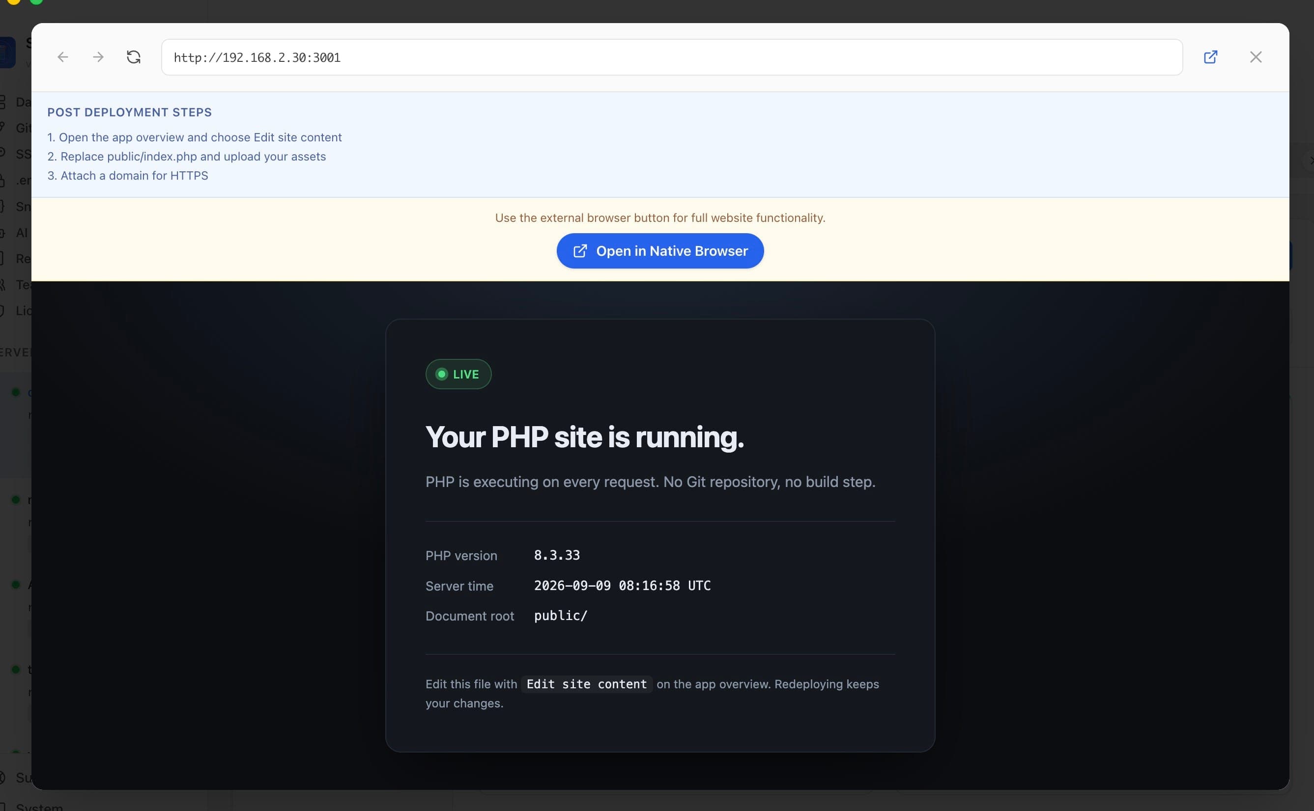 Deploy a PHP or Static Site Without a Git Repo