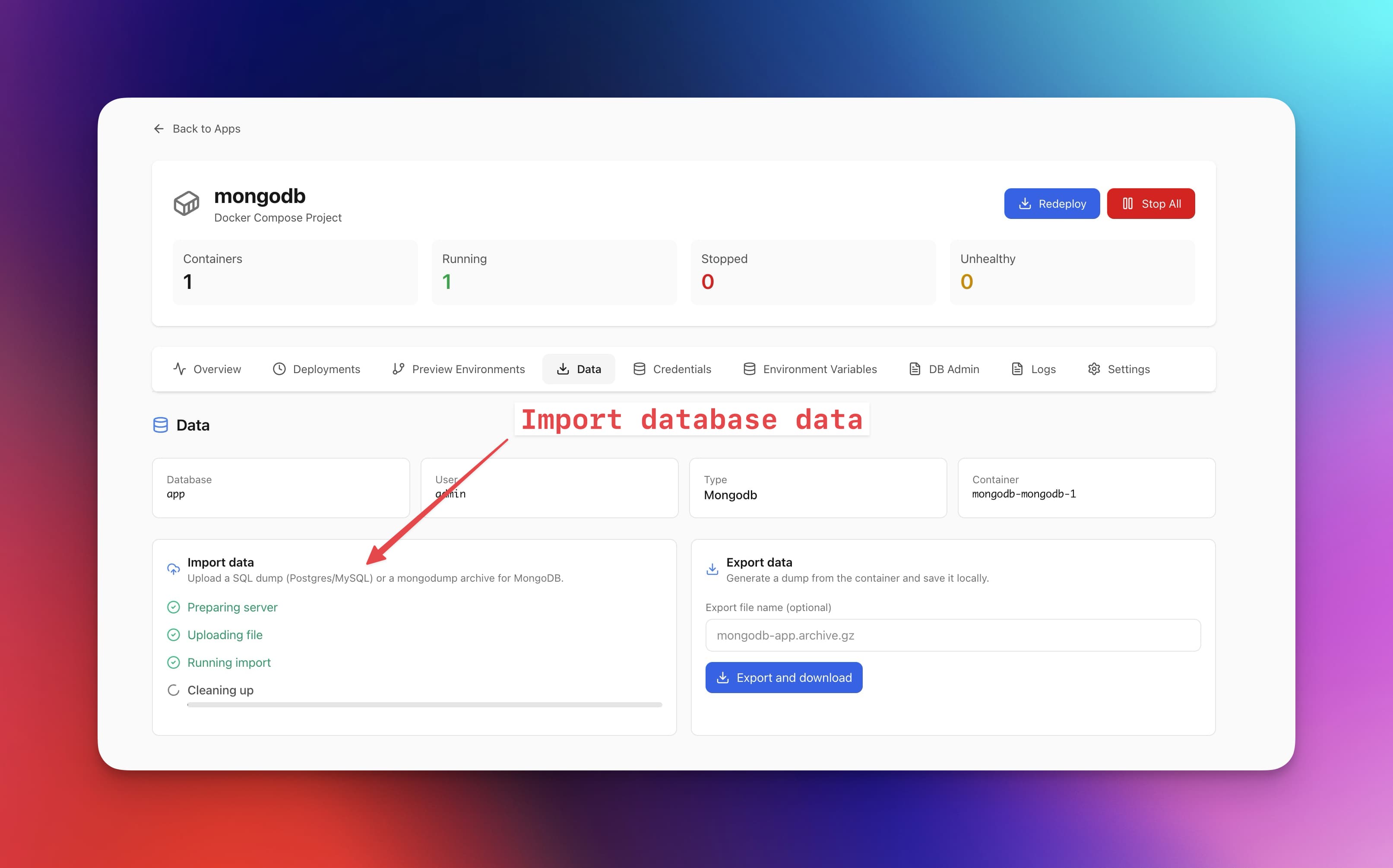 Backing Up and Restoring Databases - Screenshot 1
