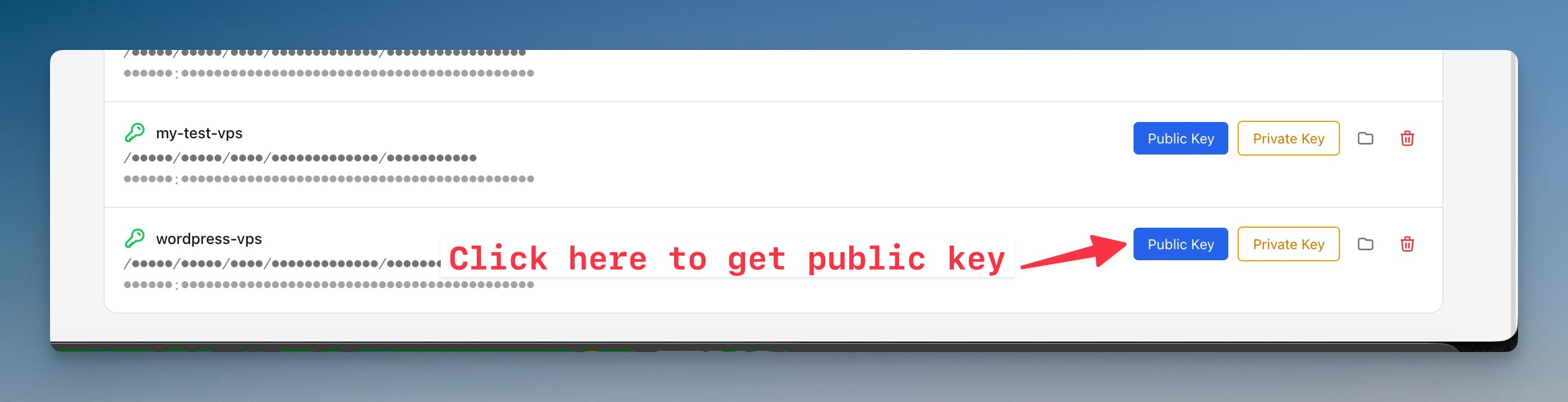 Copy public key in Server Compass