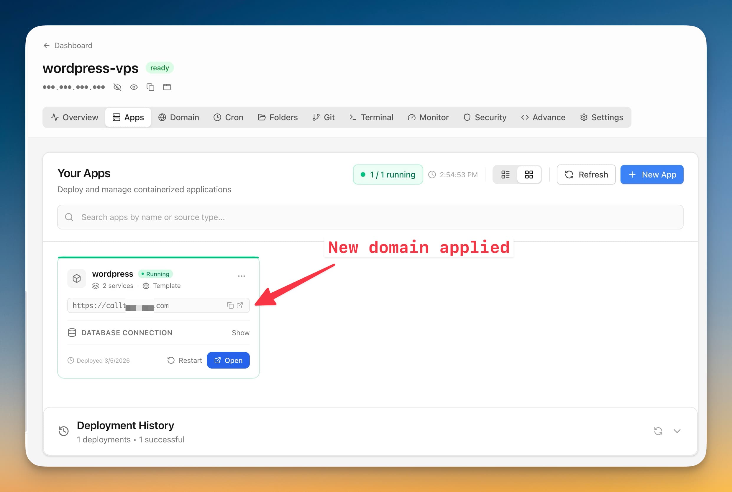 Domain successfully applied