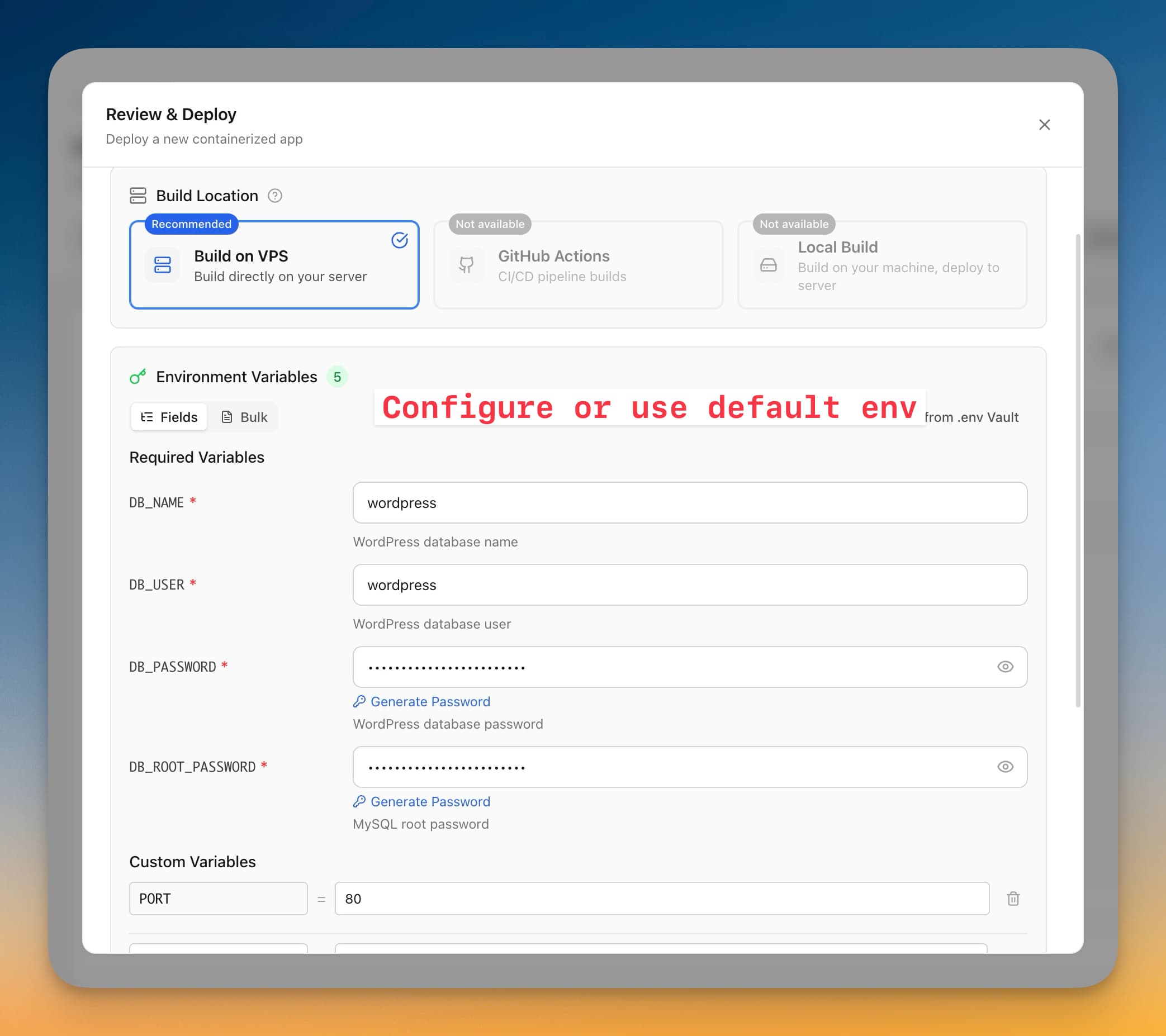 Configure environment variables