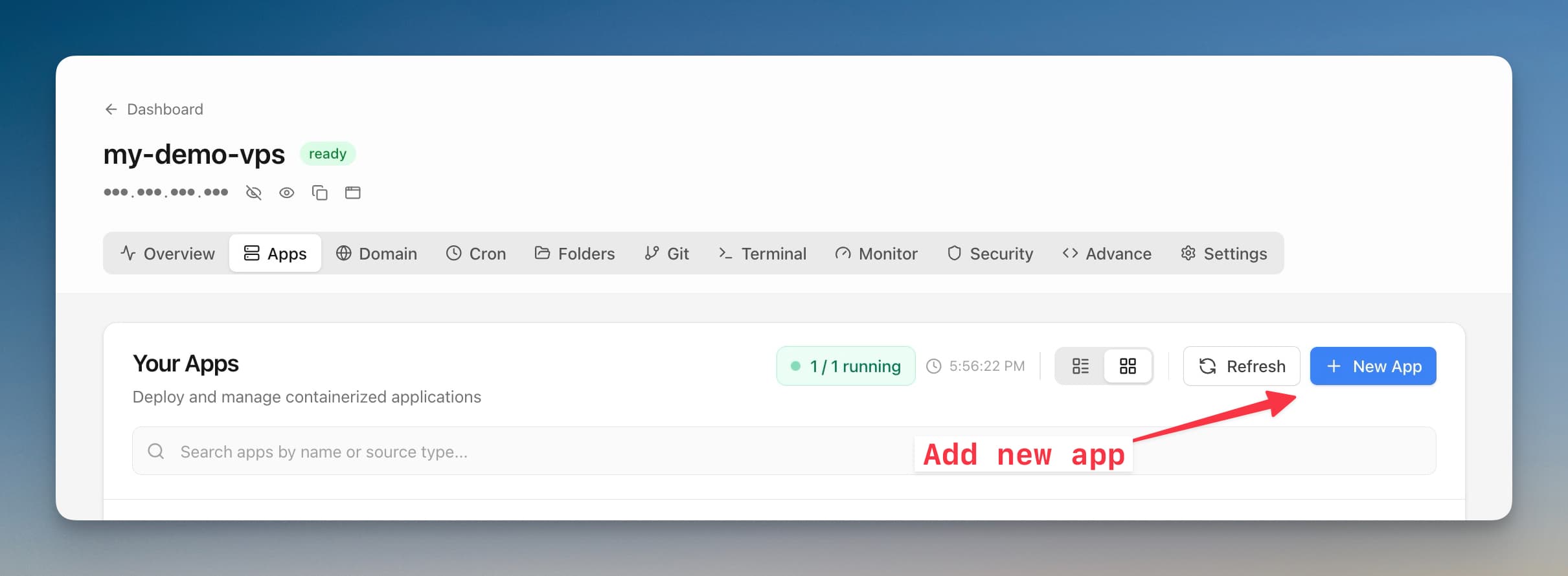 Click New App in Server Compass
