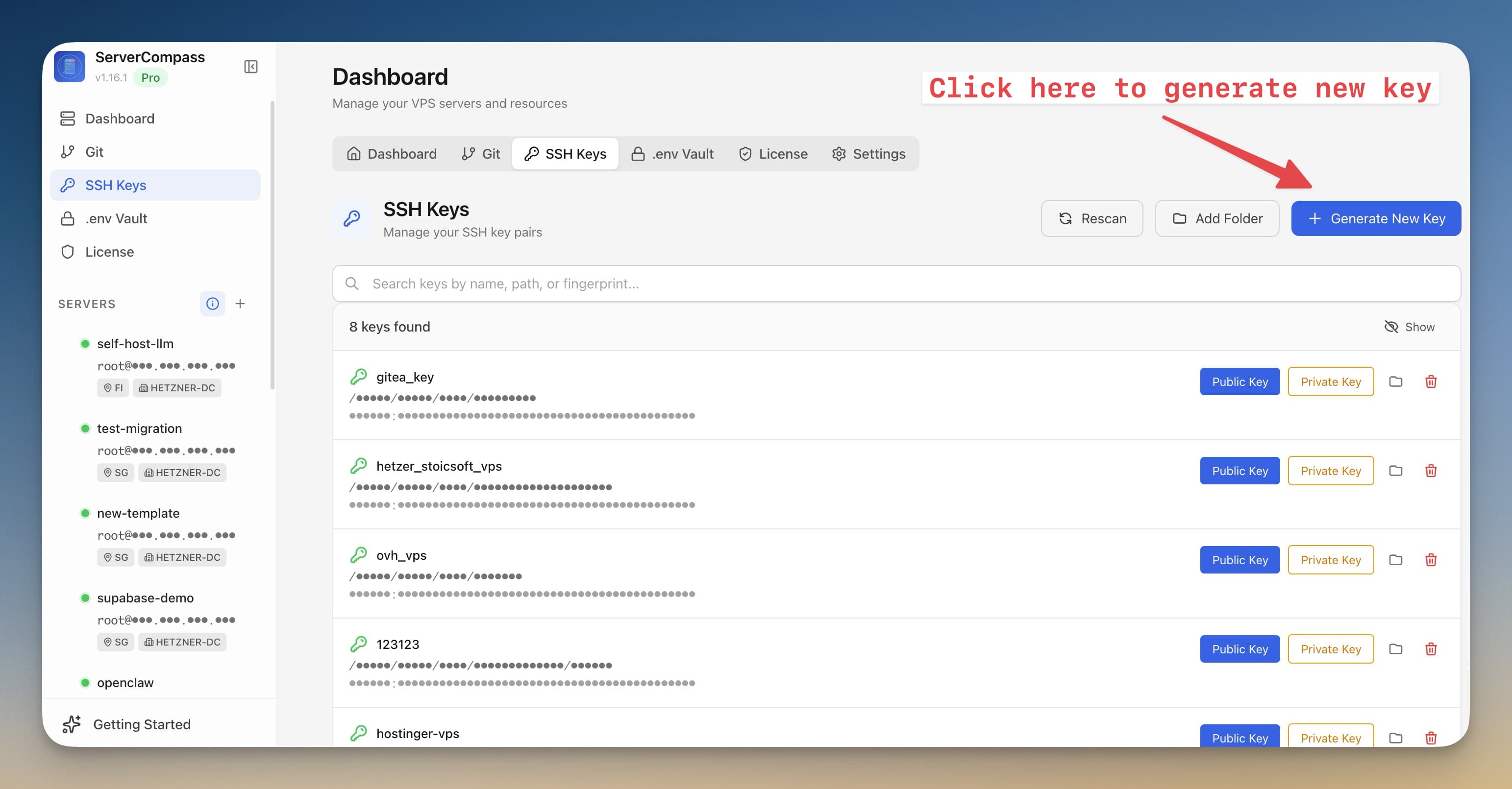 Generate SSH key in Server Compass