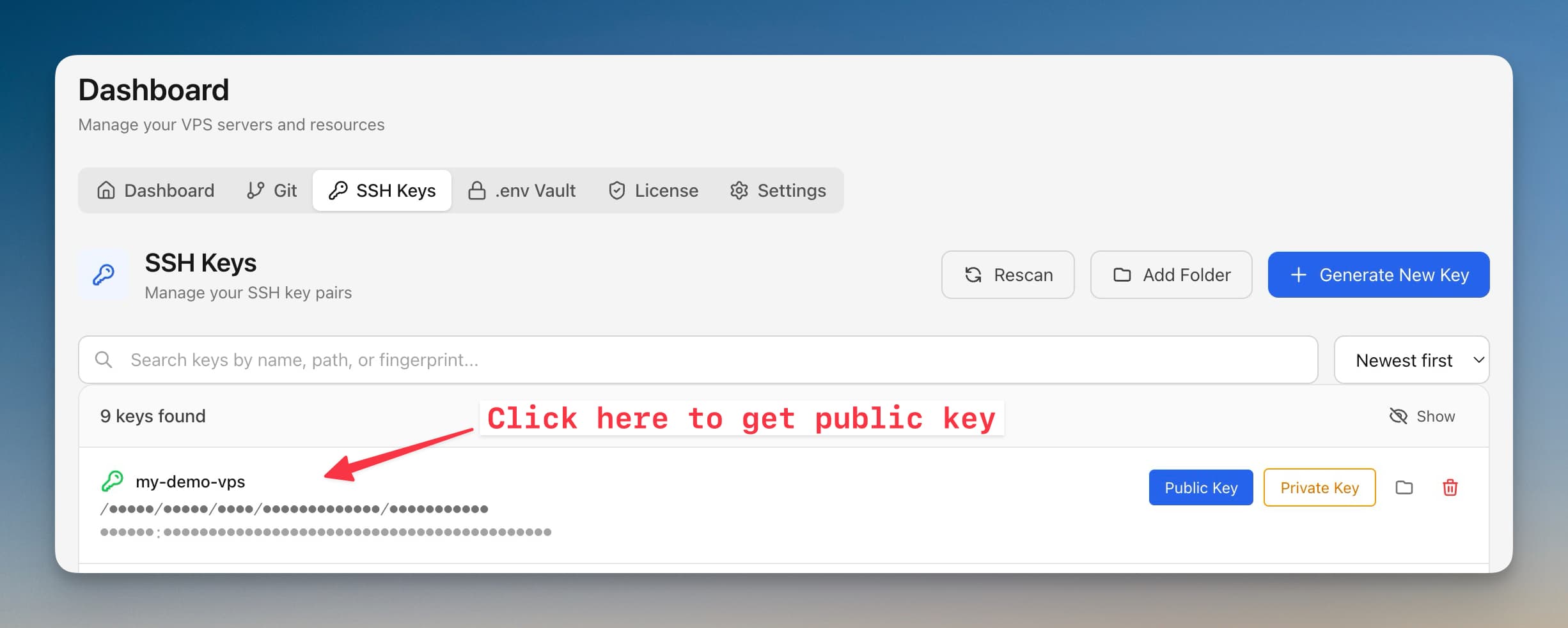 Copy public key in Server Compass