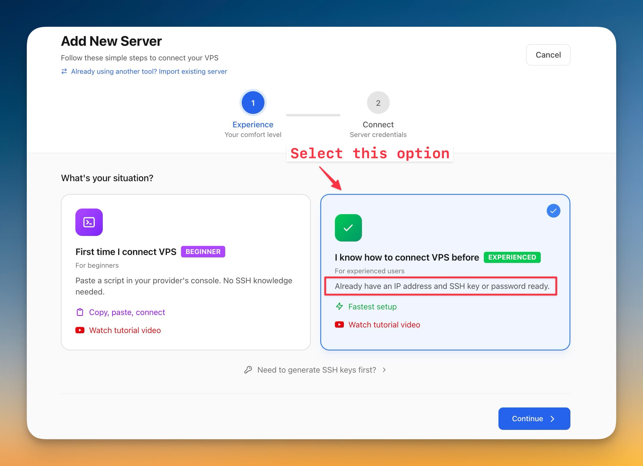 Select already has VPS option