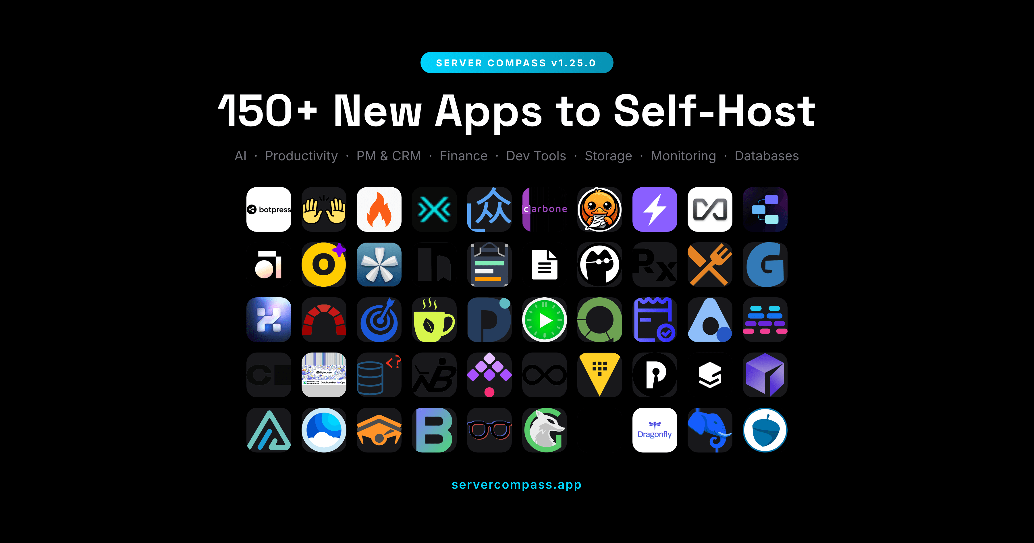 150+ new self-hostable apps just landed in Server Compass v1.25.0