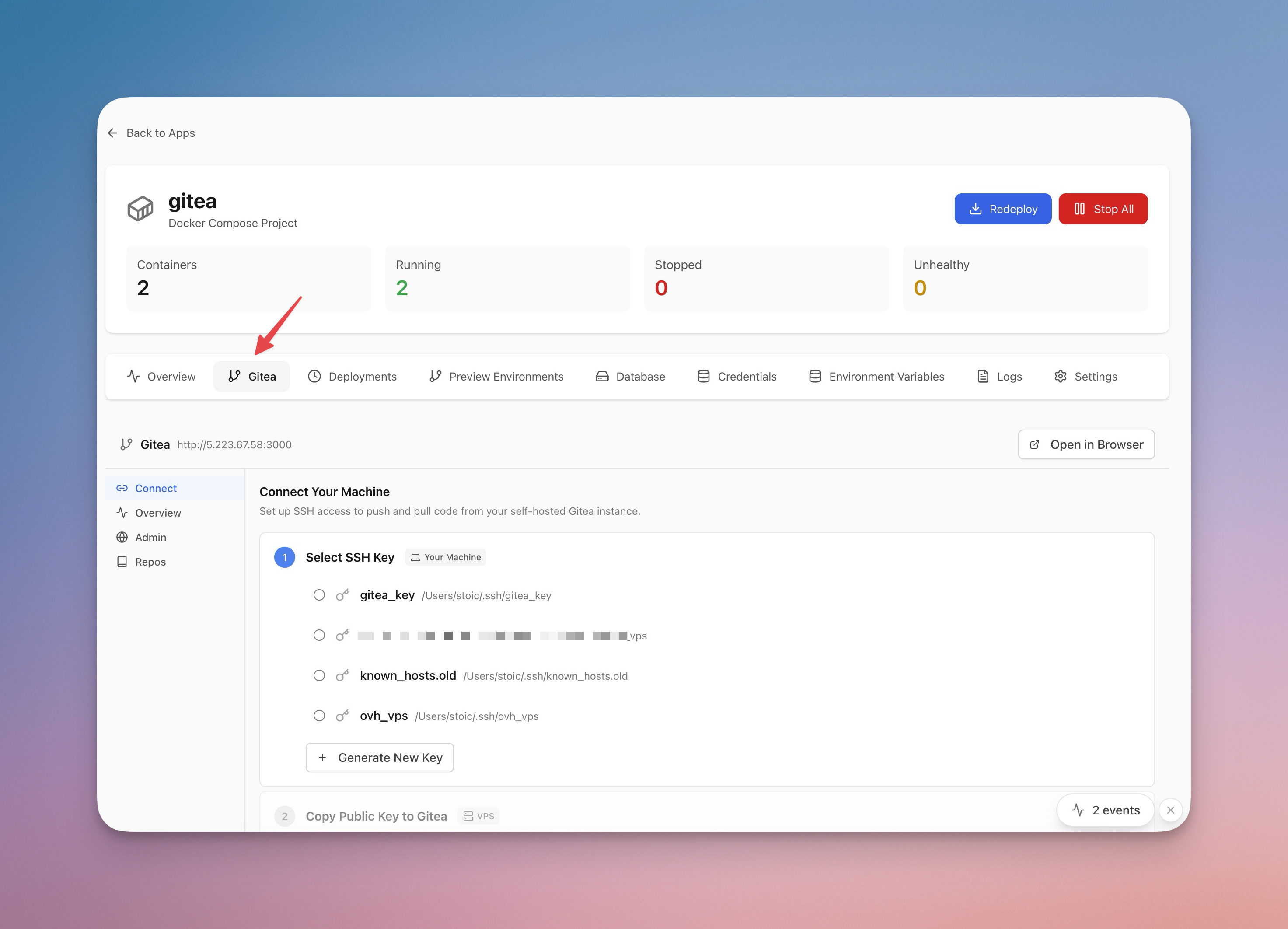 Gitea & Forgejo Management screenshot in Server Compass
