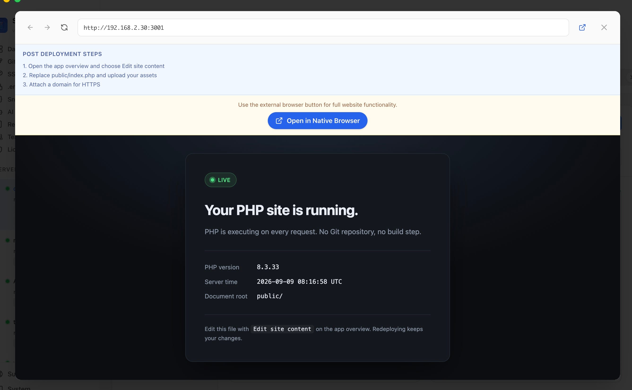 Static and PHP Sites Without Git - Screenshot 1